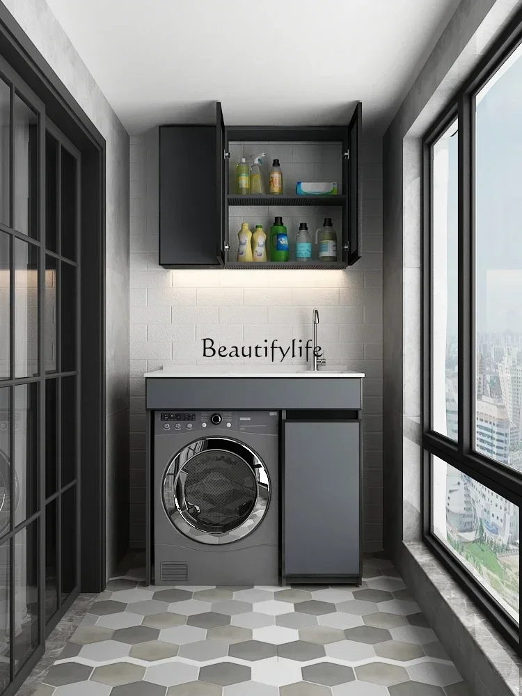 

Small Apartment Alumimum Wash Wardrobe Combination Balcony Washing Machine Integrated Basin Cabinet Sink