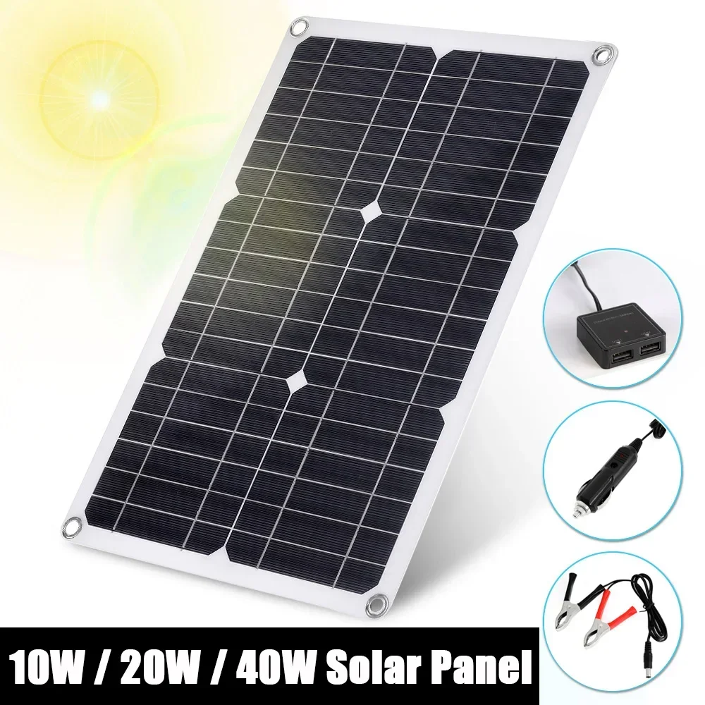 10W/20W/40W Flexible Solar Panel DC12-18V Waterproof Monocrystalline Solar Panel Convenient Phones, Tablets, Laptops Charging