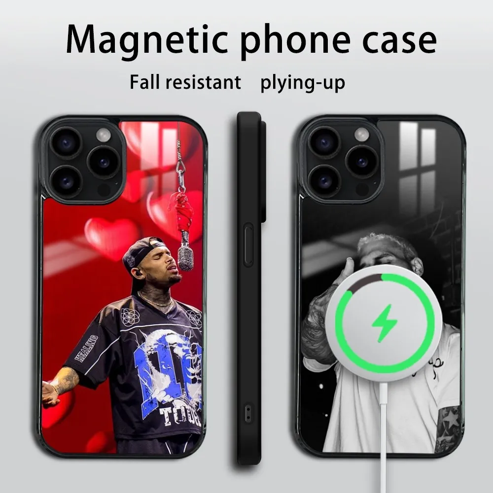 Chris Brown American Rapper Phone Case For iPhone 16 15 14 13 12 11 PRO MAX PLUS Mini Magnetic wireless mirror phone case