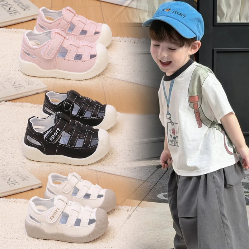

Boys Sports Sandals 0-6 Years White Toddler Shoes for Little Boys Girls White Soft Sole Leather Kids Sandals Childrens Sneakers