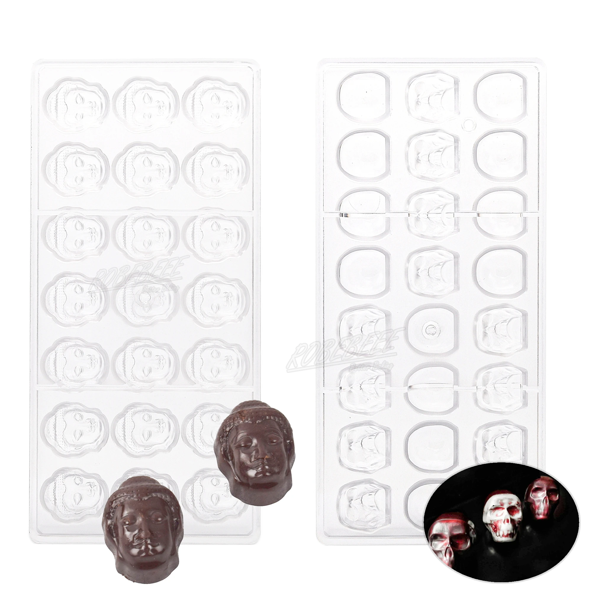 21 24 Cavities Sakyamuni Head Skull Shape PC Chocolate Mold Candy Making Tools Ice Cube Molds Sugarcraft DIY Kitchen Accessories