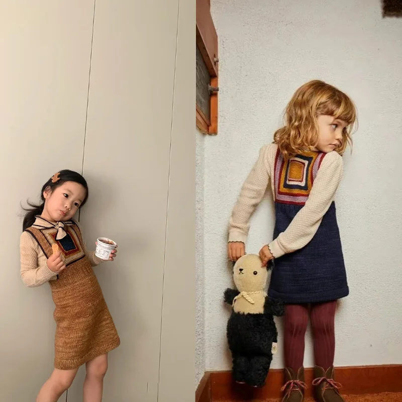 Children's Knitted Dress 25MP Heavy Industry Double-sided Hand-woven Square Girls' Vest Dress
