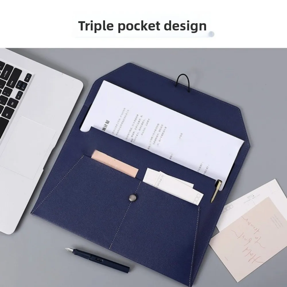 Portable Leather A4 File Bag Thickened Large Capacity Document Bag Business with Rope Buckle Clamping Folder For Office Use