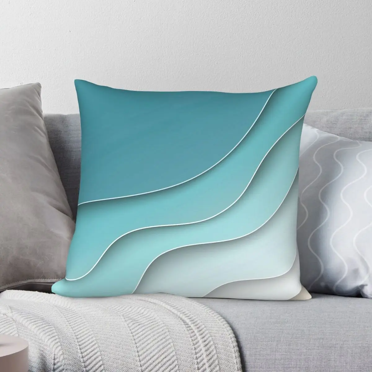Sea And Ocean Paper Waves Pillowcase Polyester Linen Velvet Printed Zip Decor Pillow Case Car Cushion Cover 18
