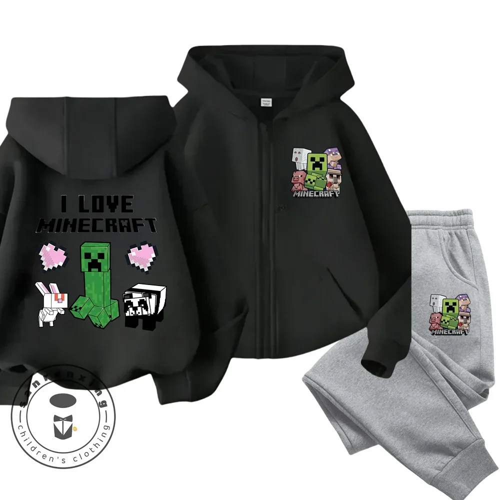 Melody Anime impreso niño y niña Minecraft sudaderas con capucha conjunto con cremallera Casual moda deportiva Top, pantalones para edades de 3 a 14 años