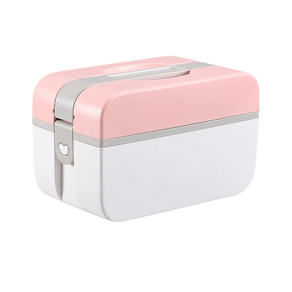 Emergency Medicine Case Pink Size L Plastic High-Capacity Multi-Functional Storage Box for Home Office School Travel