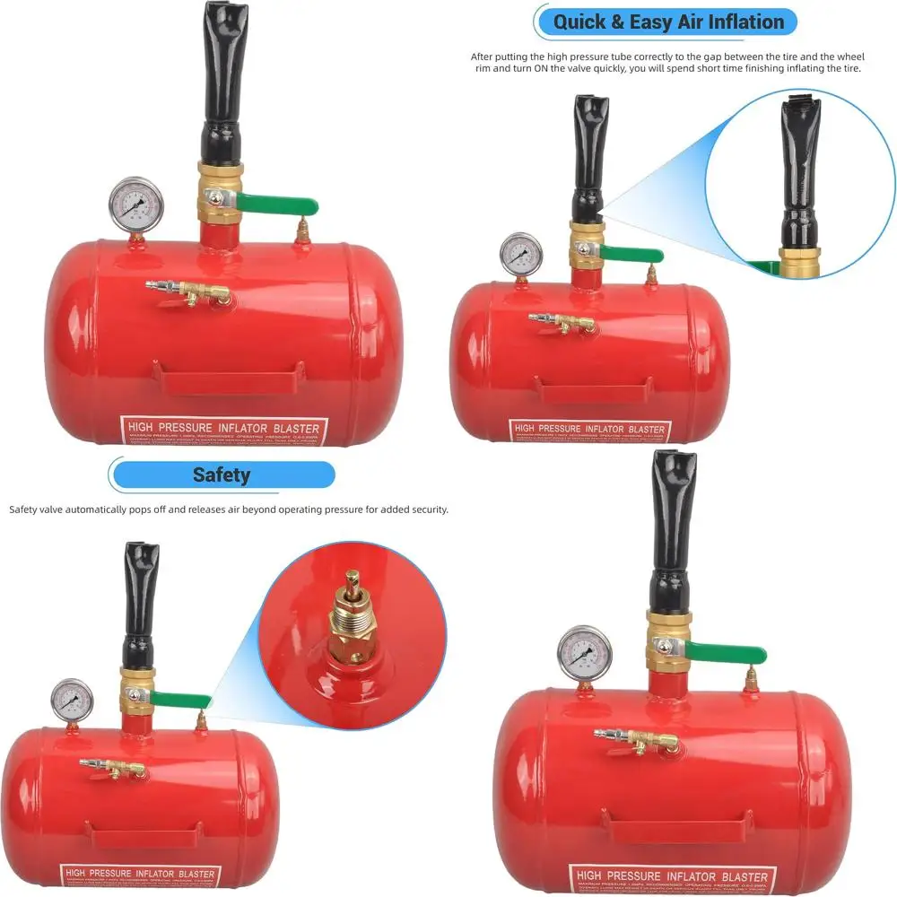 

110 PSI Blaster 5 Gallon Air Tire Bead Seater Inflator with Gauge - Red for Car, Truck, and ATV Tires