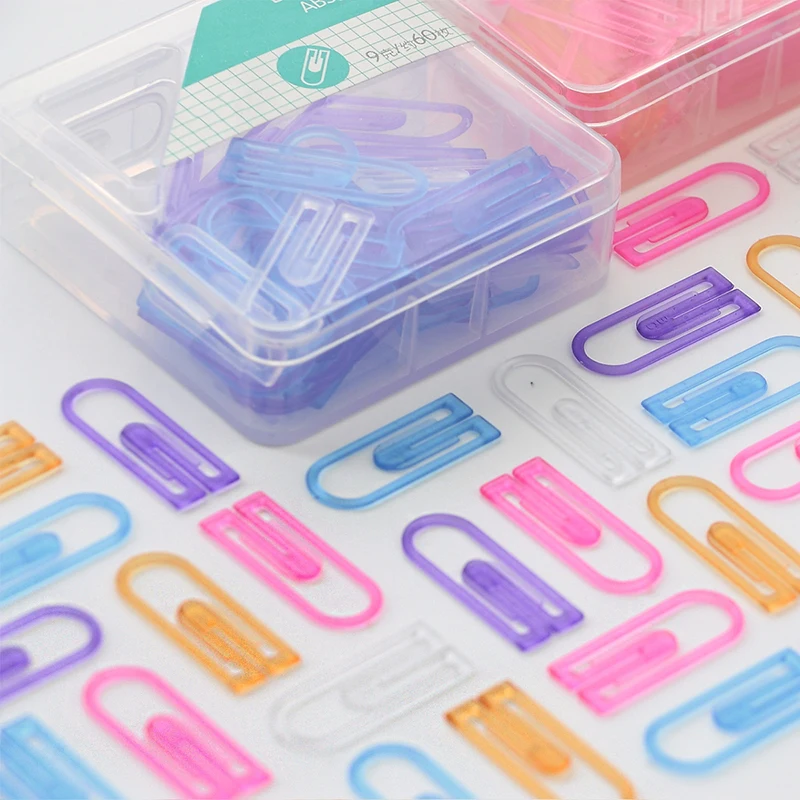 1Box ABS Colorful Mini Paper Clips Kawaii Stationery Candy Color Clear Binder Clips Photos Tickets Notes Letter Paper Clip