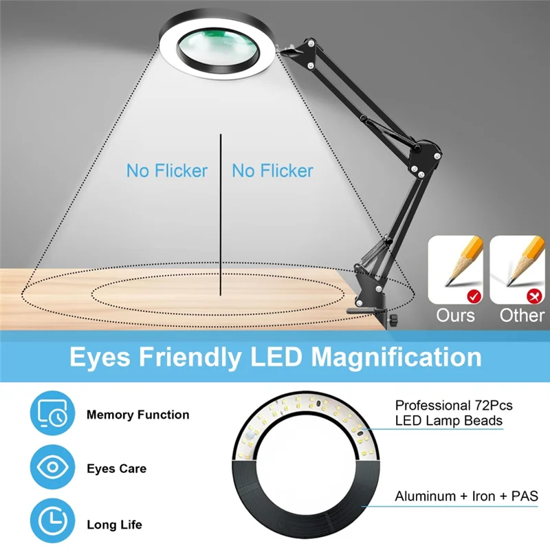 

BAAR-10X Magnifier Desk Lamp, 2-In-1 LED Magnifying Glass With Light , Hands-Free Lighted Magnifier With 3 Color Modes