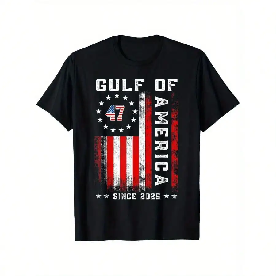 

Gulf of America Vintage Flag T-Shirt – Unisex 100% Cotton Casual Round Neck Tee, Patriotic Distressed American Flag