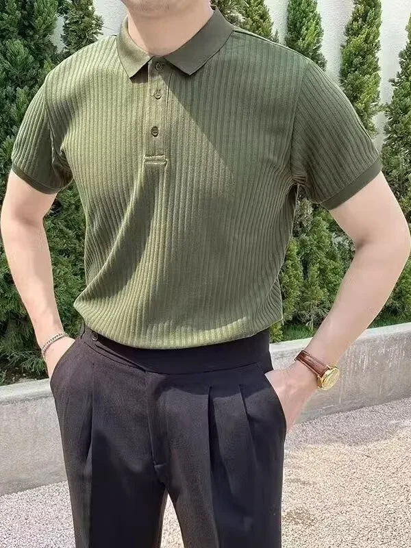 Summer Ice Silk Short Sleeve  Shirt Men's Collared Casual Versatile Half Sleeve Business Leisure T-Shirt Youth Popular Th...