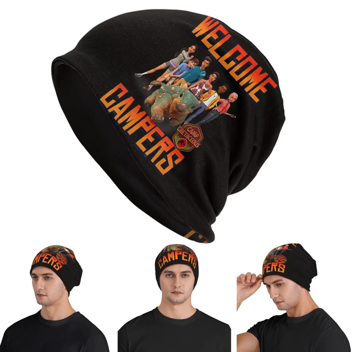 

Jurassic World Camp Cretaceous Welcome Campers Group Skullies Beanies Hats Warm Autumn Winter Cap Knitted Bonnet Caps Adult