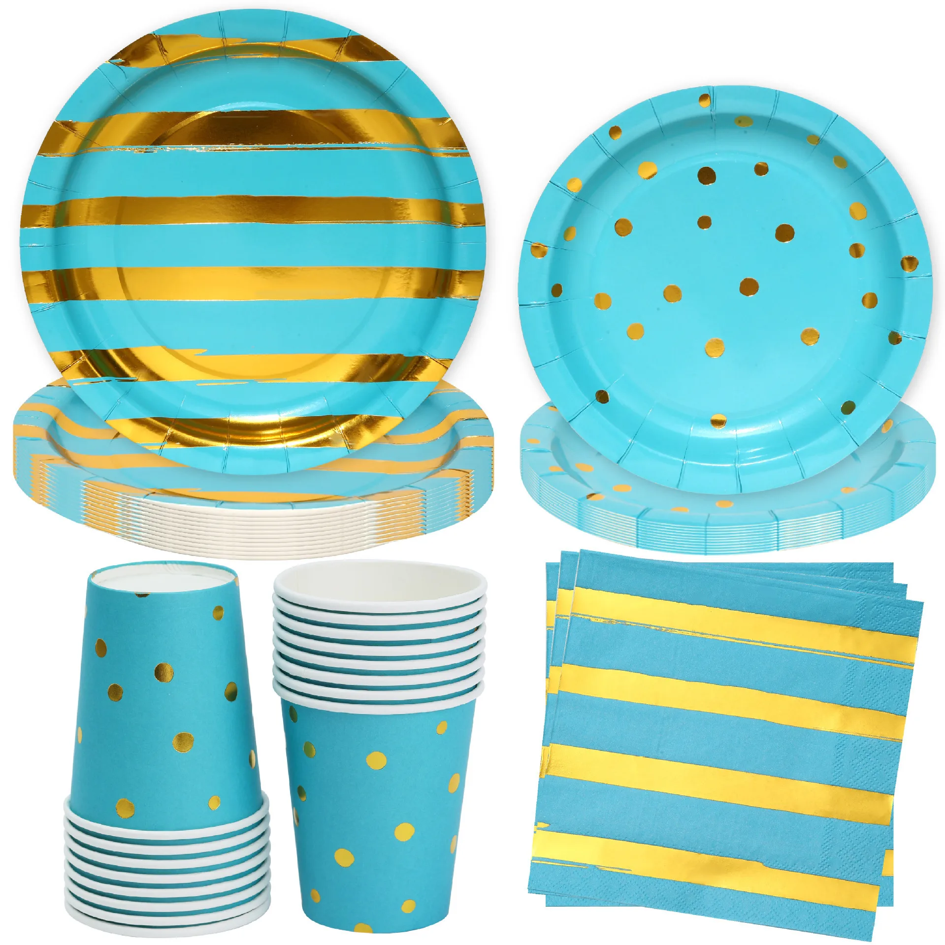 Blue striped tableware set disposable hot stamping paper plates paper cups tissue paper children's birthday party tableware