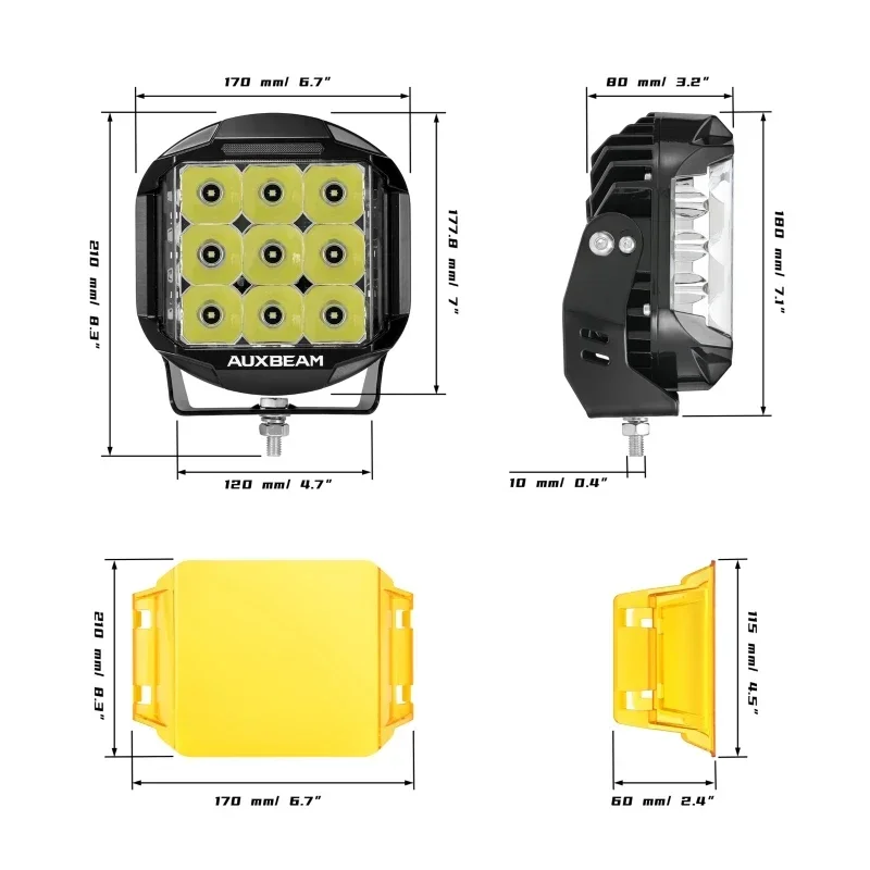 AUXBEAM 7 Inch LED Driving Light 228W 26100LM LED Round /Square Pod Lights with Double-Side Shooter Lights V-MAX Series