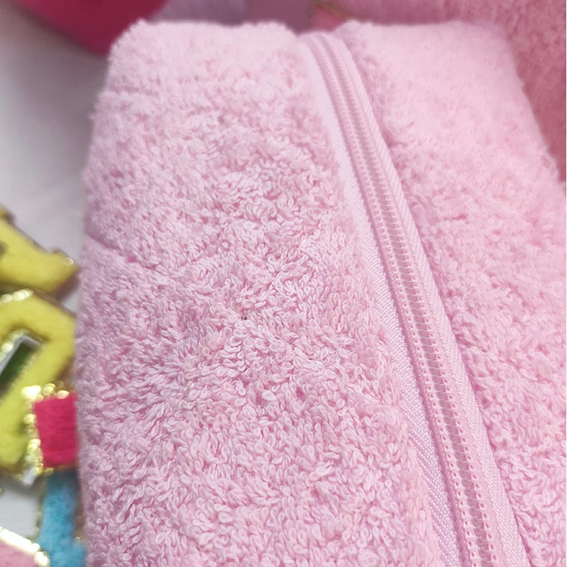 Towel Cosmetic Bag Embroidery Letter Patch Customize Terry Makeup Bags Towel  Pouch for Women  Pink Storage Organizer Bag Gift