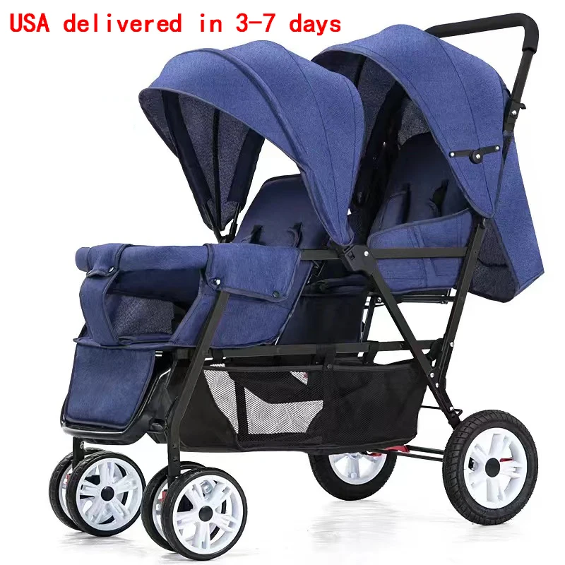 Double Strollers For Baby Twins Lie Foldable Child Cart With Front And Back Seat Carriage Bassinet Cart Portable Travel System