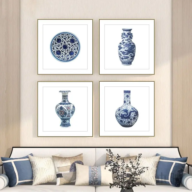 

New Chinese Style Blue and White Porcelain Living Room Home Decor Canvas Painting Ceramic Porcelain Vase Posters Print Wall Art