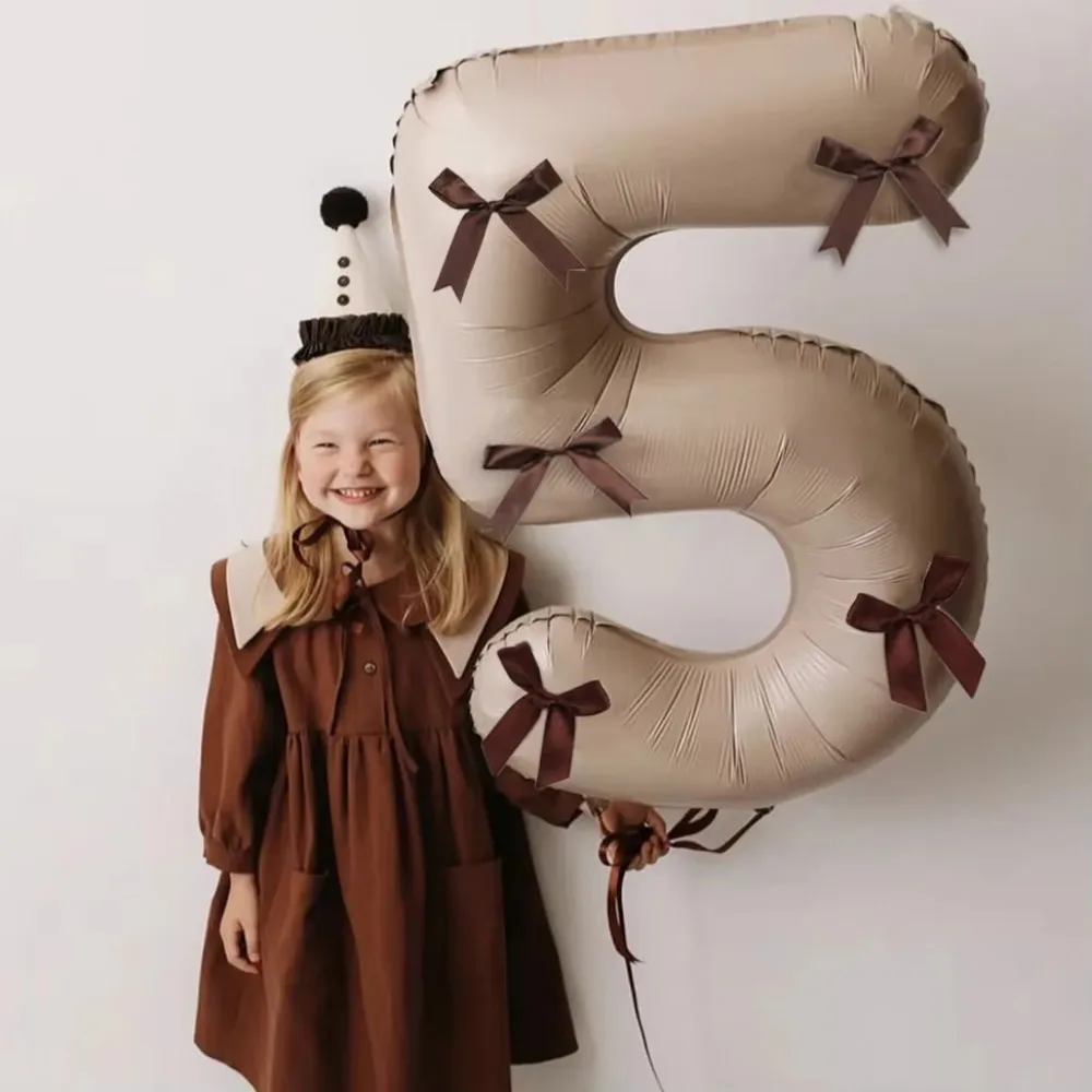 32inch 1PCS Aluminum foil bow vintage Milky number Brown balloons 0-9 years old Balloons Decorations Matte Globos Birthday