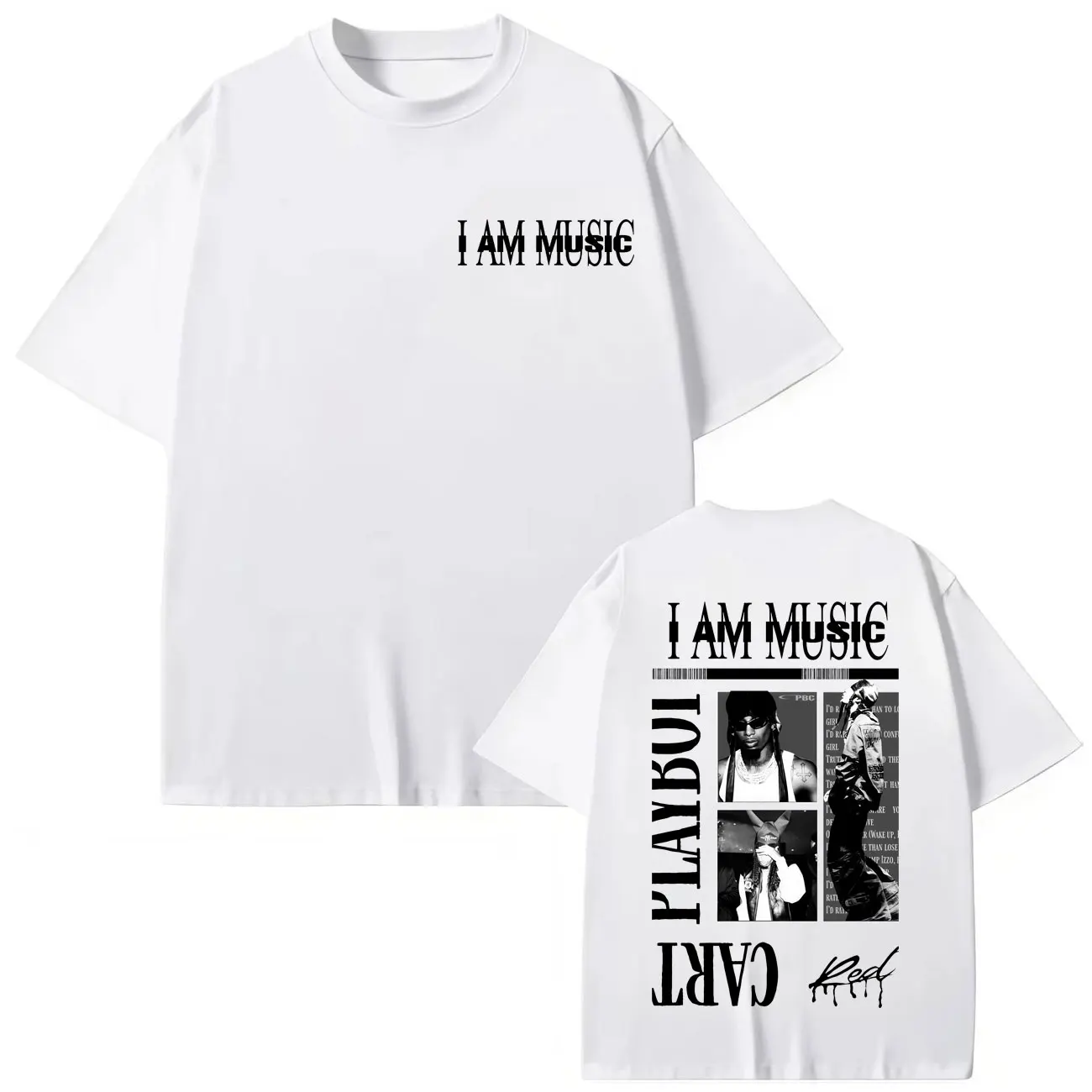 Playboi Carti أنا موسيقى 2025 ألبوم جديد طباعة تي شيرت موضة الهيب هوب تي شيرتات قصيرة الاكمام الرجال النساء الملابس المتضخم تي شيرت #2