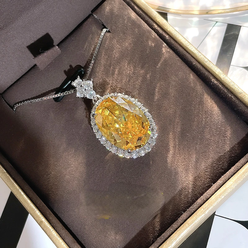 16 Carat Pigeon Egg Papalacha Pendant Necklace Large Gem High Carbon Diamond Temperament  Grade 925 Silver