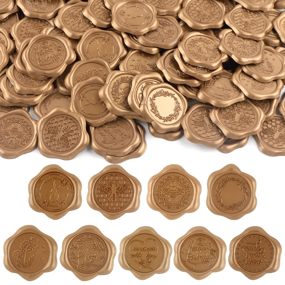 30pcs Text Style Botanical Bee Bunny Wax Seal Stickers Wax Self-Adhesive Wedding Invitation Envelope Seal Gold Stickers
