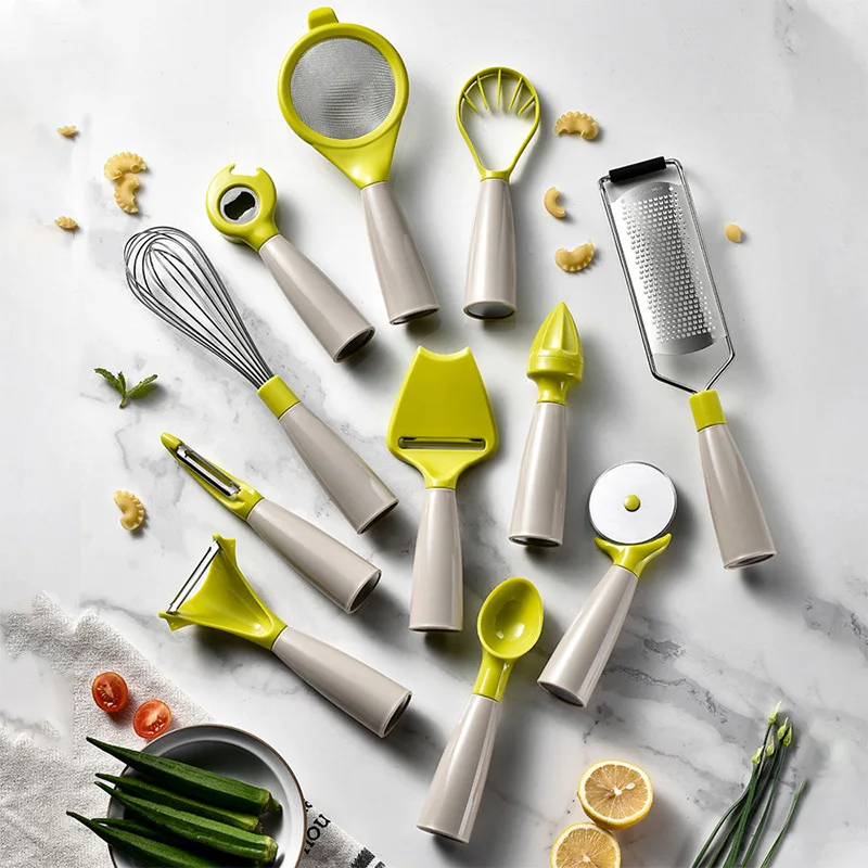 

11Pcs Green Kitchen Gadgets Set High Quality Utensils Cheese Shovel Ice Scream Scoop Peeler Cheese Grater Whisk Kitchenware Set