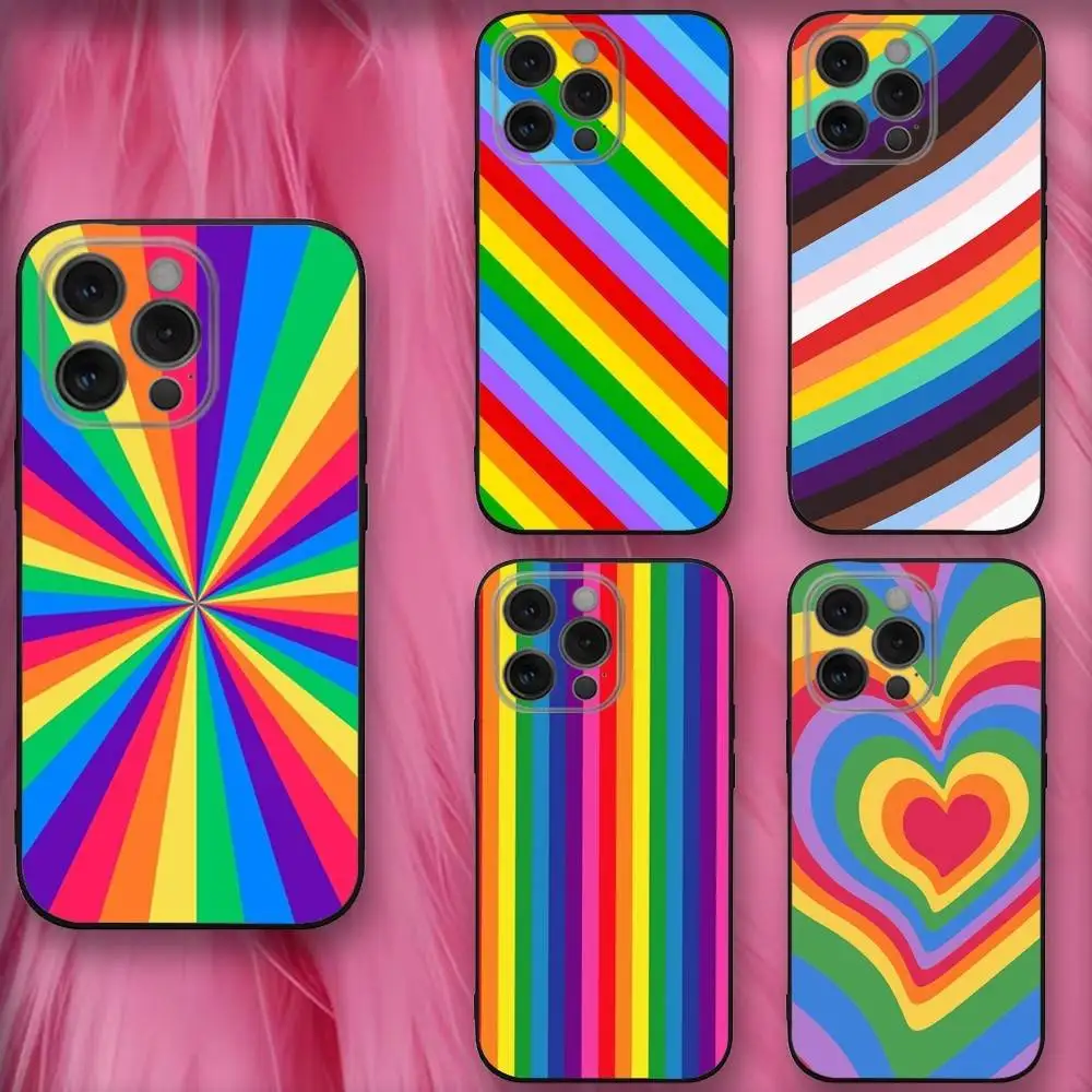 

Color Rainbow Phone Case For iPhone 16,se4,15,14,13,12,11,Pro,X,XS,Max,XR,Plus,Mini Soft Black Cover