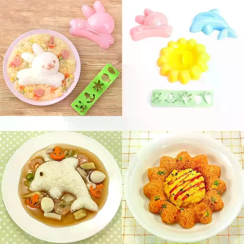 4-Piece Bunny And Dolphin Rice And Vegetable Roll Molds, Kitchen DIY Bento Rice And Vegetable Roll Sushi Molds