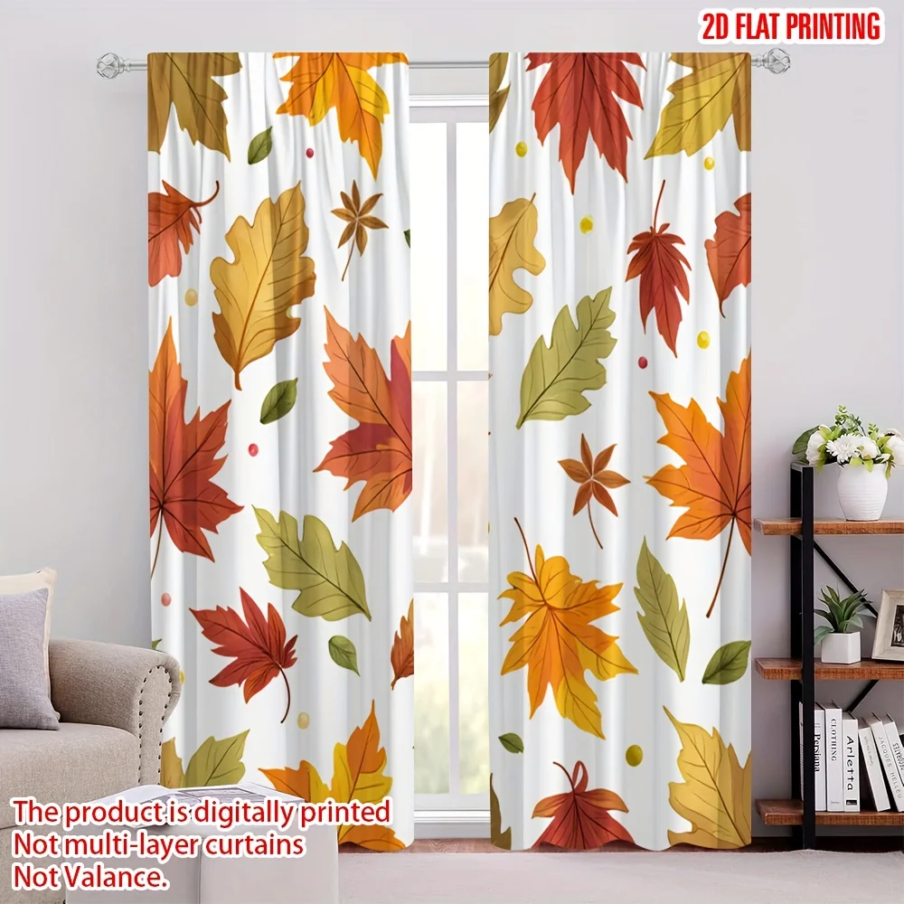 

2 шт. Шторы с осенними листьями — с красным оранжевым, желтым и зеленым принтом осенних листьев — для гостиных — Полиэстер, который можно стирать в машине