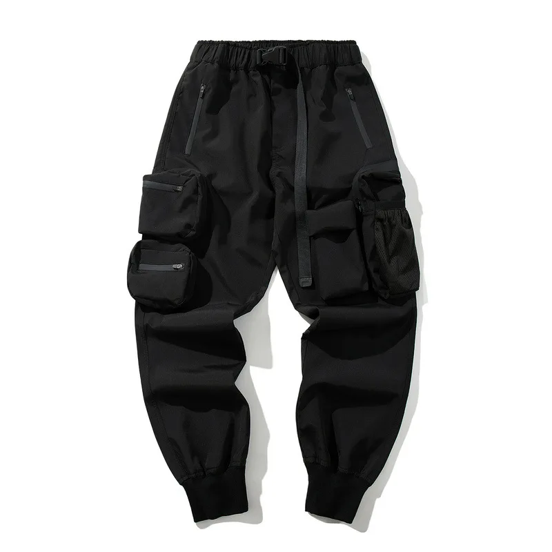 

Men's Fashion Techwear Pants With Multi Pockets High Street Tactical Trousers Elastic Waist Loose Fit Cargo Joggers