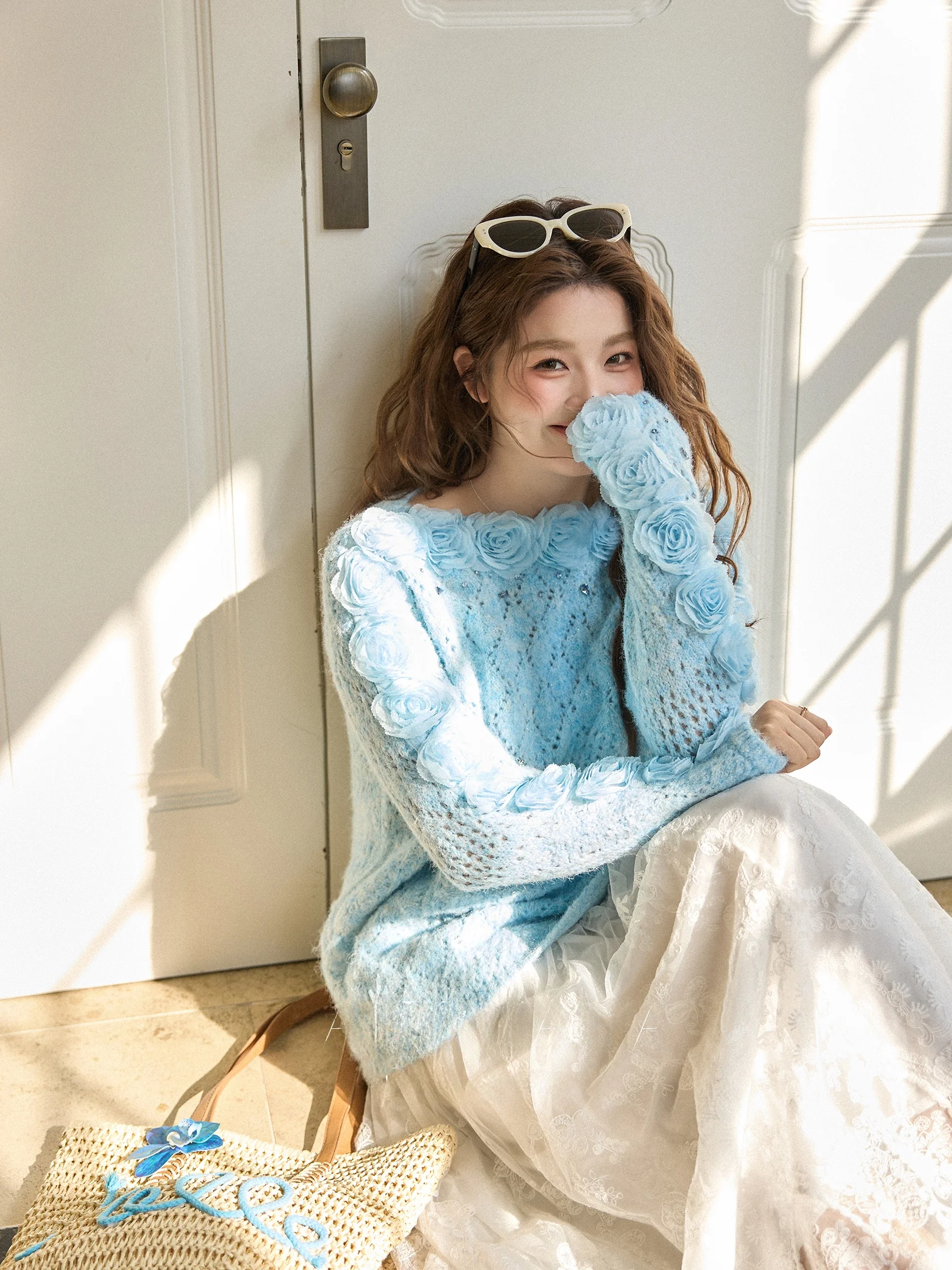 

plus Size Knitted Sweater Star And Flower Pattern Loose Long Sve round Ne Spring Casual Sle for plus Size Women