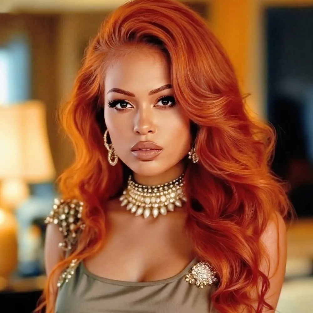 

Orange Ginger Body Wave Lace Front Wigs 13x4 HD Transparent Lace Front Wigs Human Hair 250 Density Lace Front Wigs for Women