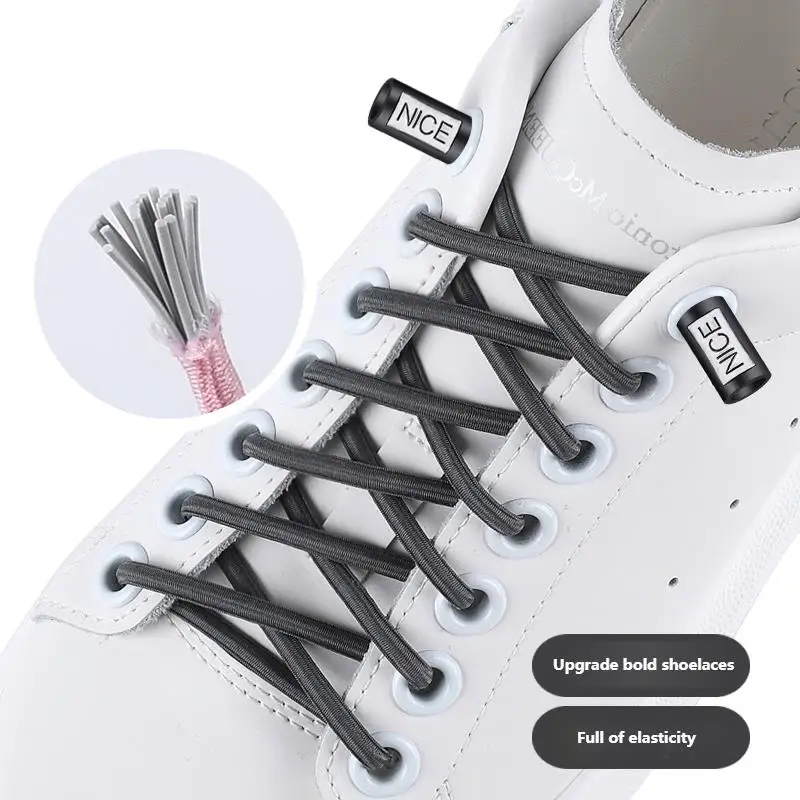 2024 New No Tie Shoe Laces Elastic Laces Sneakers Round Shoelaces Without Ties Kids Adult Quick Shoe Lace Rubber Bands for Shoes