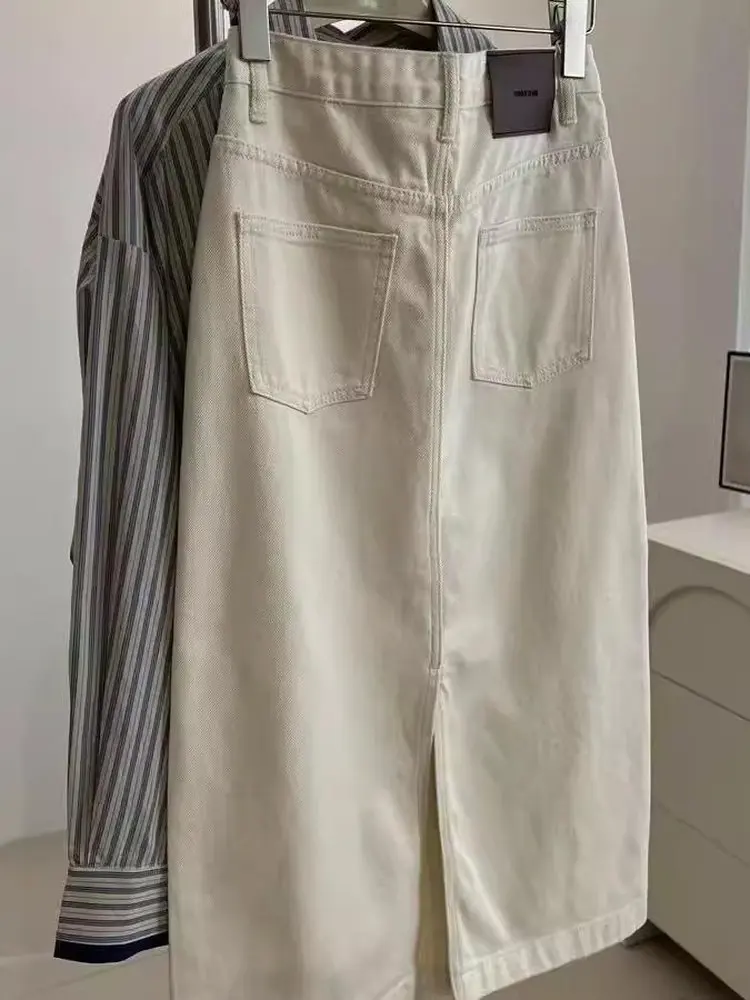 

High Waist Slimming Denim Skirt Korean Sle Women's Summer New Mid-Length Slit Design Bodycon Skirt Midi Skirt