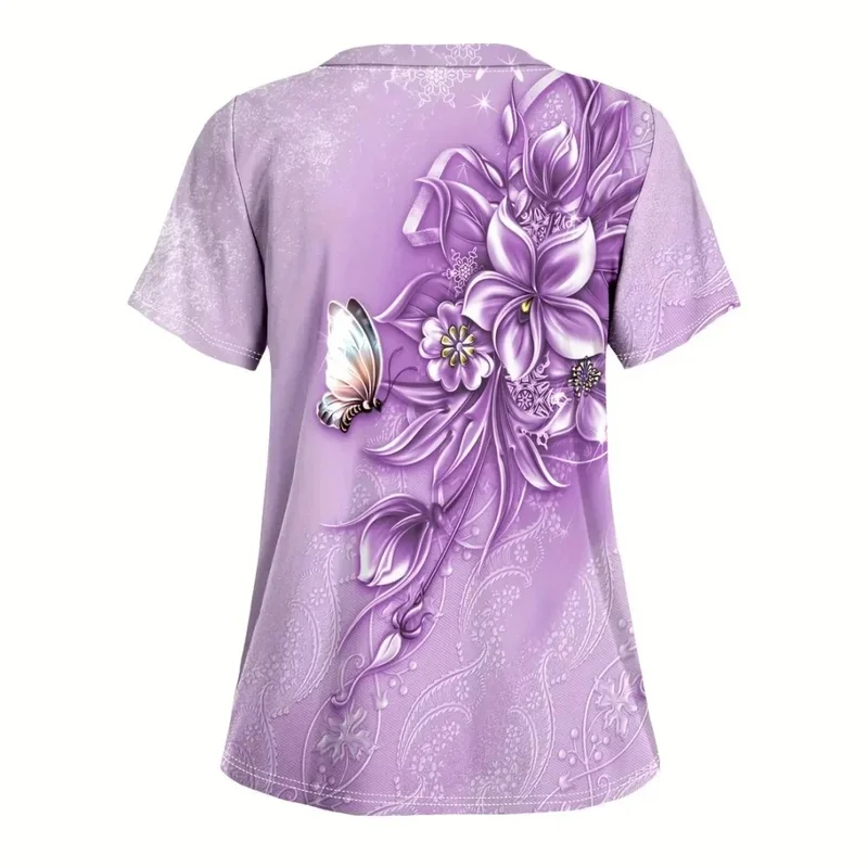 Summer new printed micro-elastic fabricVWomen's short-sleeved medical workwear set for dental nurses casual clinical uniform