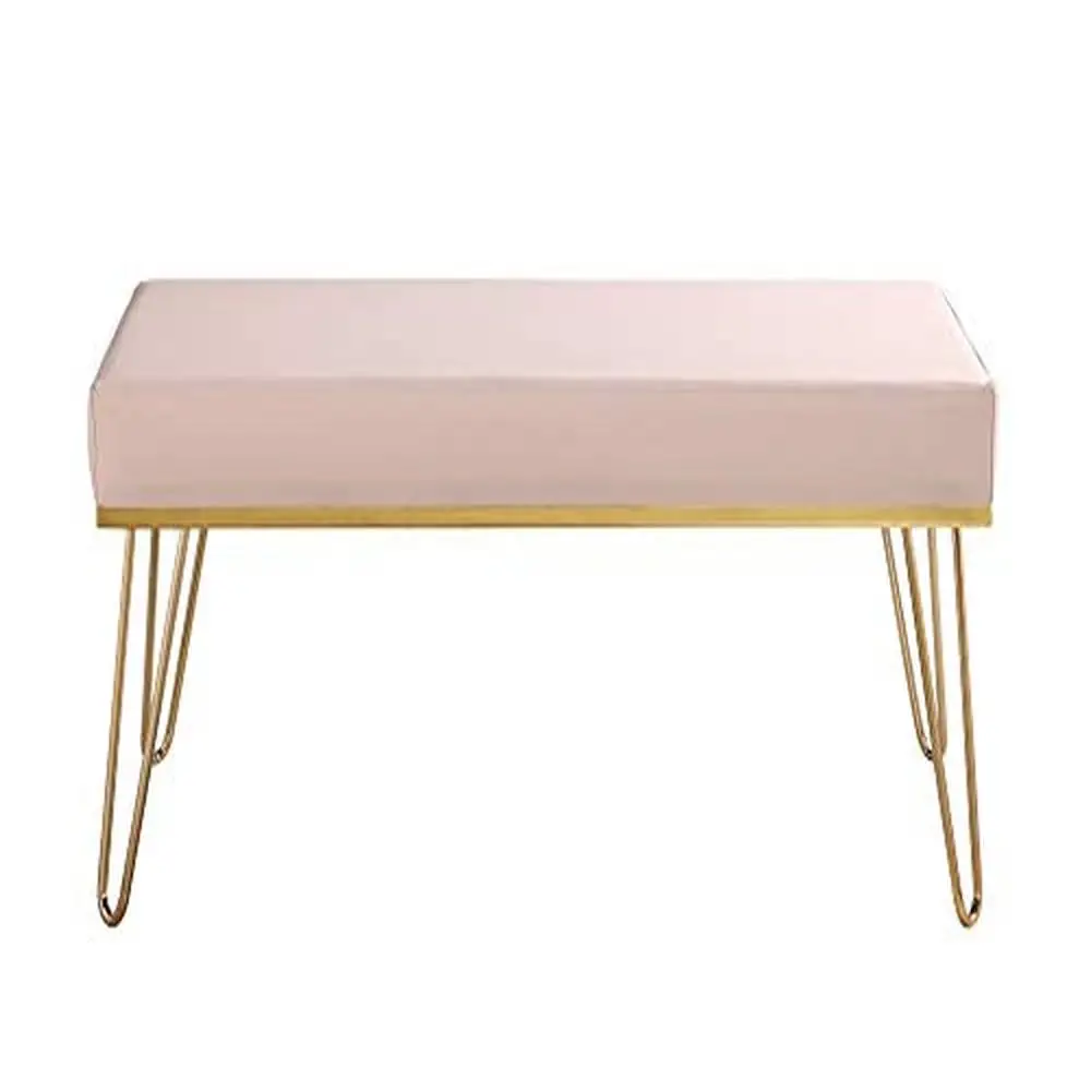 

Aldo Bench PU Leather Upholstered Pale Rose Entryway Bedroom Ottoman Seat Plush Comfort Modern Design Metal Legs Square Shape