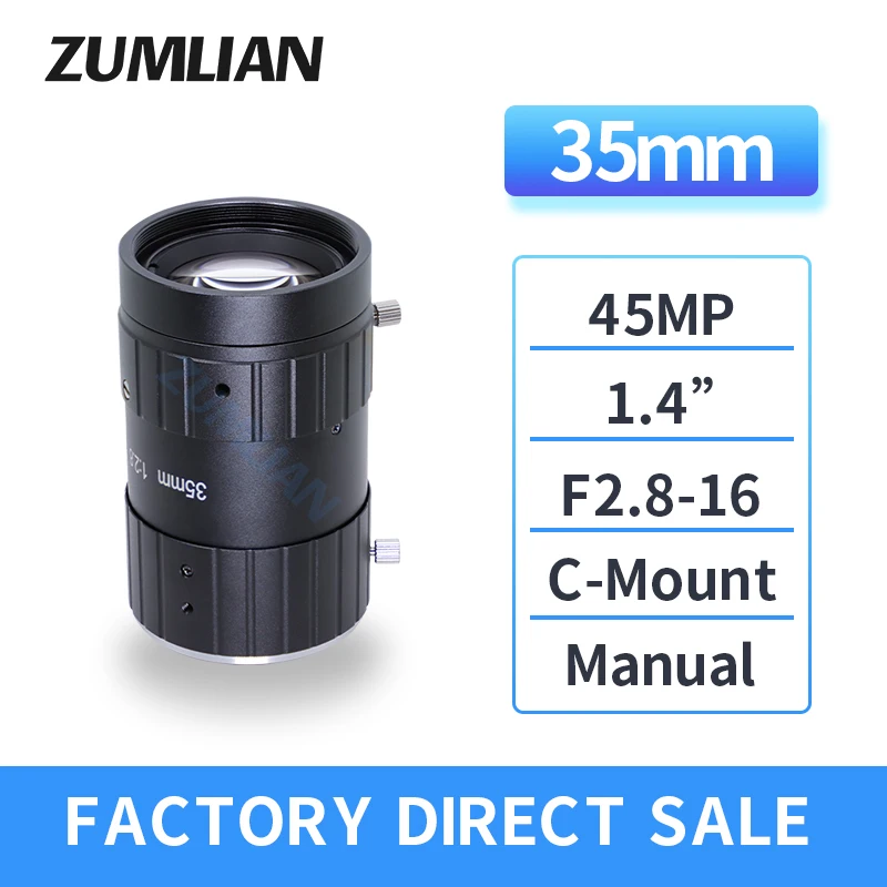 

ZUMLIAN HD 35mm Fixed Focal Lenth 45Megapixel High Resolution 1.4 Inch Aperture F2.8 Manual Iris C-Mount FA Industril Lens 45MP