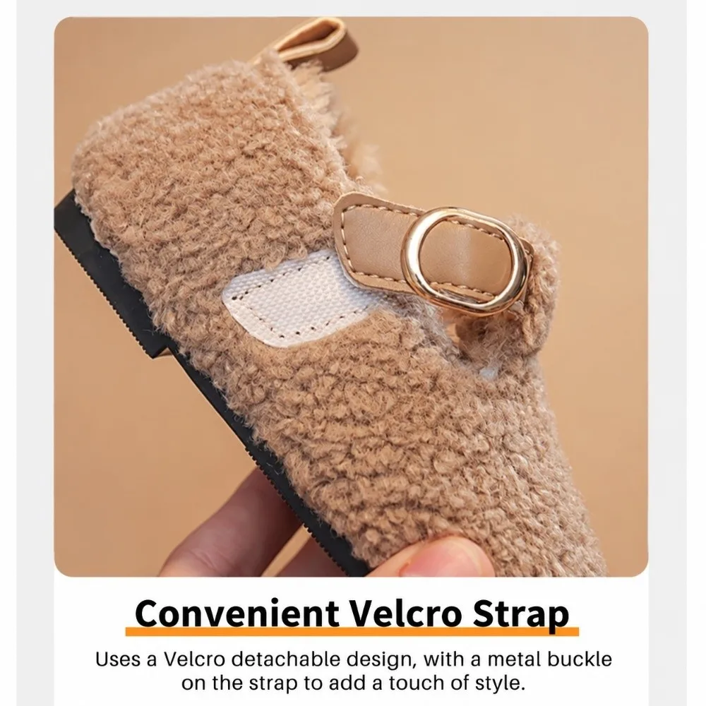 New Simple Fluffy Cotton Shoes Soft Bottom Versatile Children Shoes Non-Slip Sole Cotton Lining Warm Shoes Daily Wear