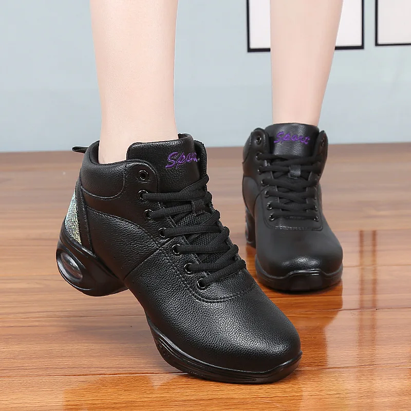 Sapatos de dança quadrados macios com salto médio para mulheres, botas de jazz, top alto, tênis adulto, marinheiro, novo