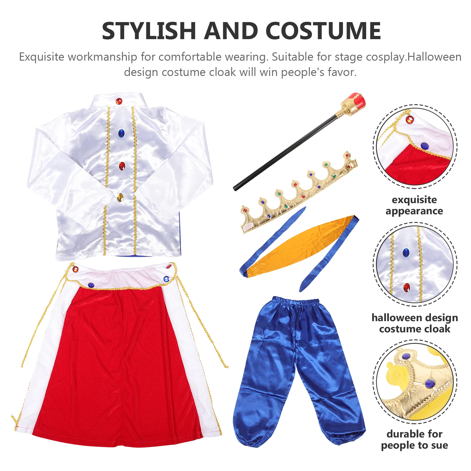

Children King Play Costume White Crown Children King Role Play Costume Cloak 120cm Kids Prince Halloween Royal Clothes
