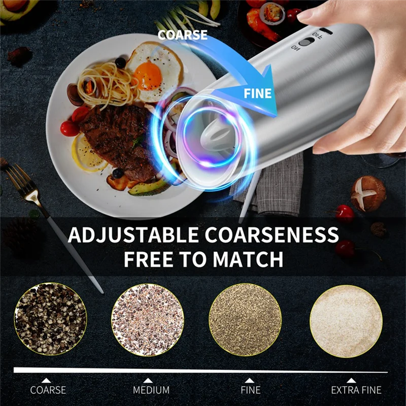 Molinillo de sal y pimienta eléctrico A76X, molino de especias ajustable con detección para cocina, juego de dispositivos inalámbricos automáticos, 1 ud.
