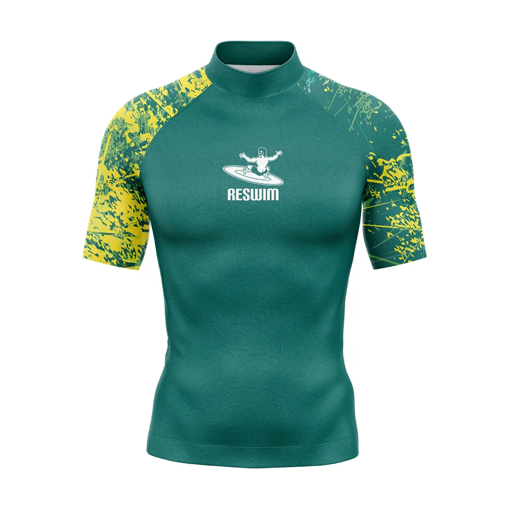 T-shirt da nuoto da uomo costume da bagno Beach protezione UV Rash Guards manica corta tuta da Surf costumi da bagno subacquei abbigliamento da Surf