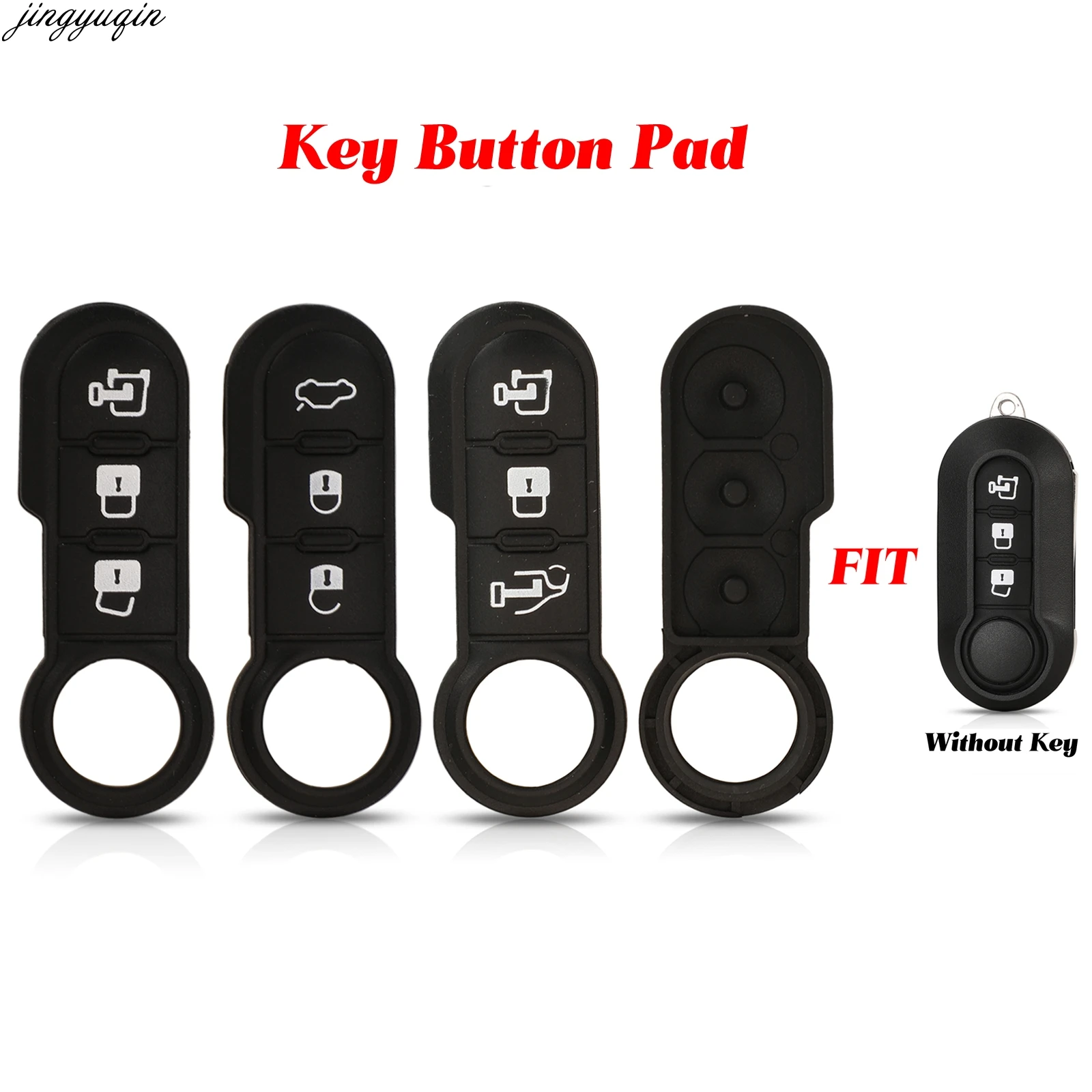 Jingyuqin 50pcs Remote Car Key Case Rubber Button Pads For FIAT 500 500L Punto Bravo Panda Freemont 3 Buttons Replacement