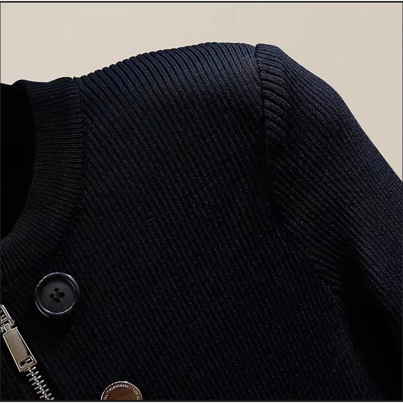 Maglione girocollo nero a maniche lunghe con cerniera Cardigan con bottoni Top da donna High Street Fashion T-shirt autunnale comoda vestibilità slim
