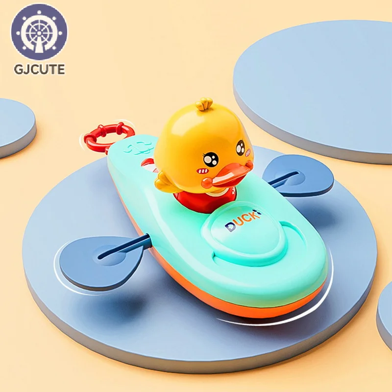 1Pcs Classic Water Toy Cute Cartoon Duck Bath Props Back Rowing Boat Baby Bathing Swim Duck Chain Clockwork Toys For Children