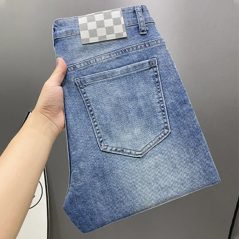 New Jeans Men\'S Plaid Print Straight Fit Men\'S Pants Blue Fashion Designer Casual Everything With Street Cotton Denim Pants