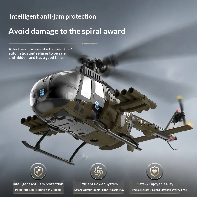C180 BO105 6 Channels Brushless RC Helicopter Optical Flow Positioning TOF Laser Altitude Hold One Key Inverted Flight 3D Stunt