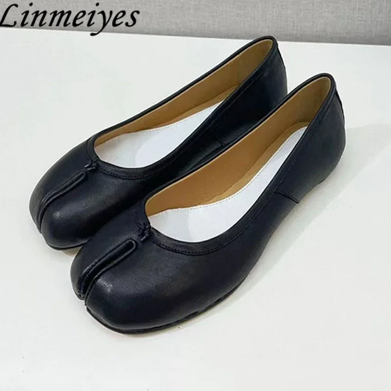 Genuine Leather Loafers Woman Casual Split Toe Shoes High Quality Summer Shoes Woman Casual Ballet Flat Walking Shoes For Women