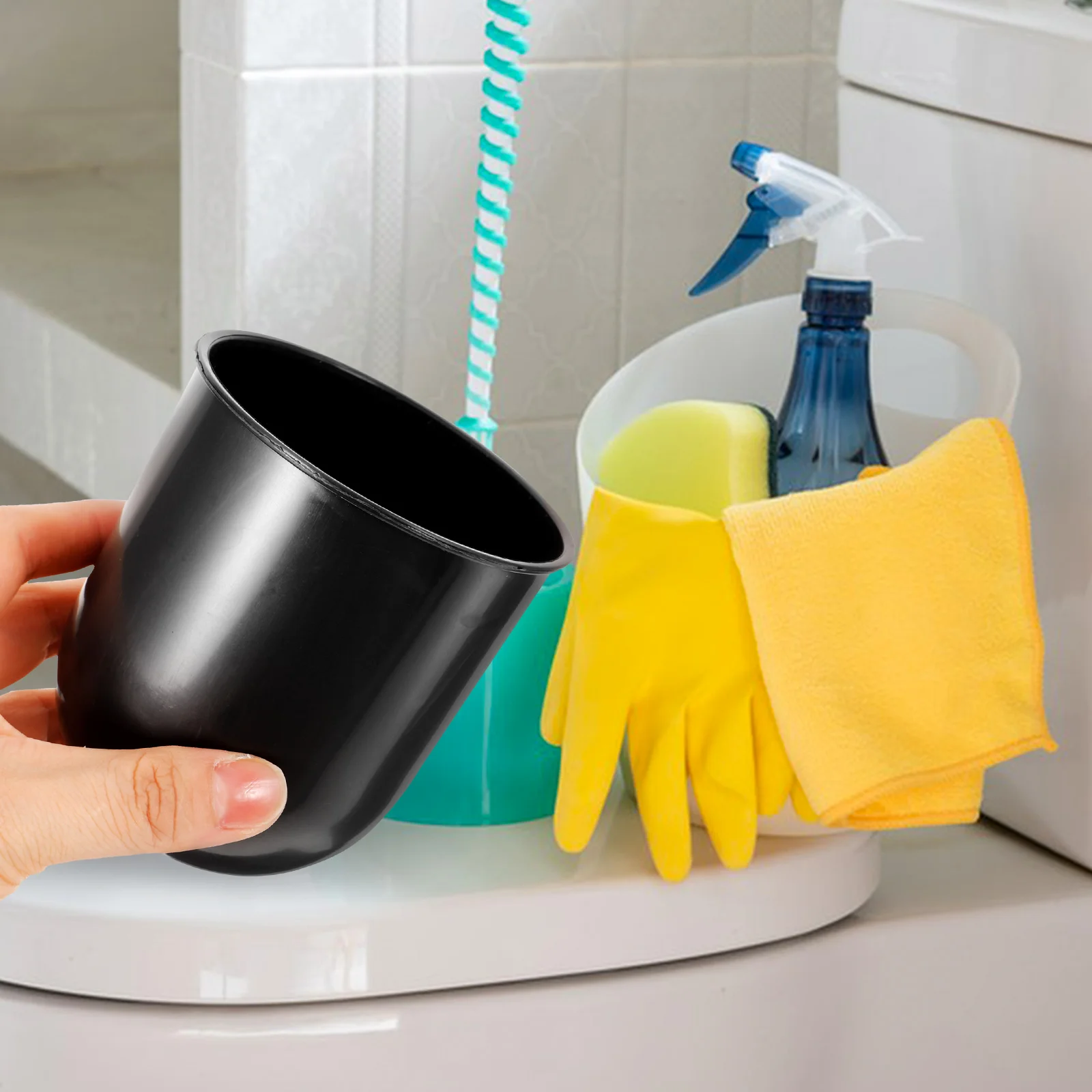 

3 Pcs Brush Cup 86x100mm Toilet Brush Holder Black Bathroom Accessories Cleaning Tool Holder Plastic Container