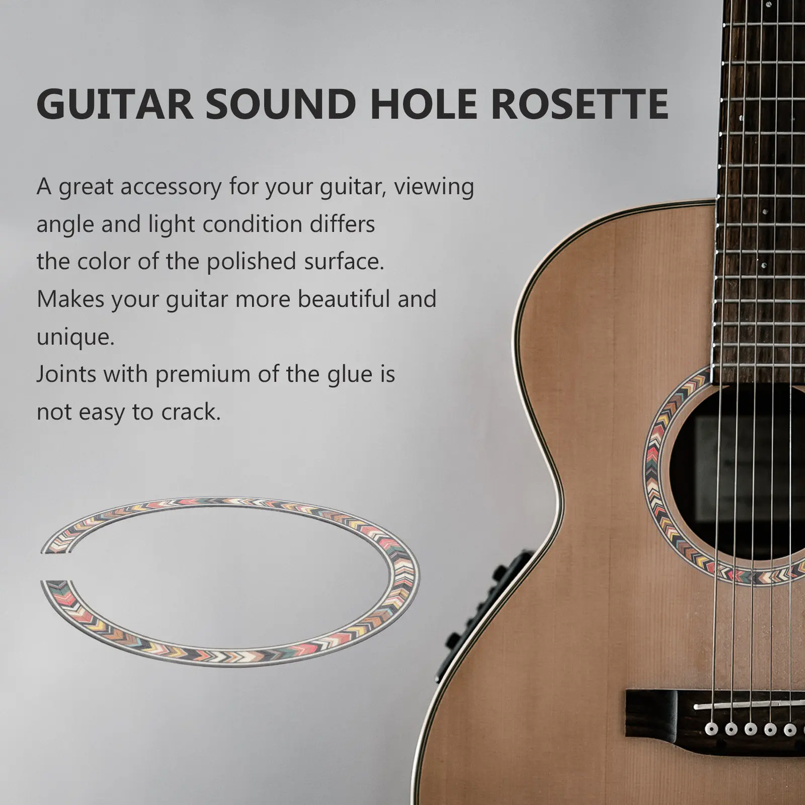 Acoustic Classical Guitar Sound Hole Rosette Wooden Veneer Inlay Sticker Elegant Light Shifting Finish